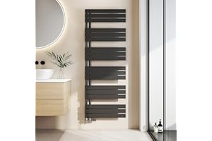 EMKE Toallero Baño Radiador Plano, toallero de Paneles, 1599 x 600 mm, Negro, secador de Toallas con conexión Lateral, 958 W, radiador secador de Toallas de Agua Caliente
