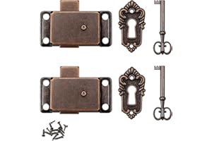 Quiodok 2 Pcs Antique Cabinet Door Lock Sets, Vintage Lock with Key for Wardrobes, Drawers, Boxes