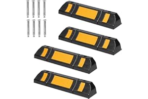 NAIZY Butée de Roue 4 Pièces Butée de Parking en Caoutchouc 60x12x10cm Marquage de Place avec Vis de Fixation Barrière de Parking Noire et Jaune Limiteur de Place pour Garage (Type en Caoutchouc)