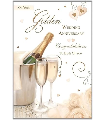 Carte D'anniversaire Dorée U2013 50 Ans Spéciale Pour Couples Anniversaire De Mariage, 19,5 X 15,25 Cm, A131