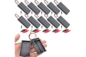 RUNCCI-YUN 10pcs 2x1,5V AA Support de Batterie,Batterie Stockage Boite,avec Interrupteur on/Off,Boîte à Piles en Plastique+Pinces Crocodile（Noir avec Couvercle ）