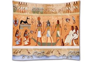 A.Monamour Tapices Antiguo Egipto Escena Dioses Y Faraones Historia Religiosa Jeroglíficos Egipcios Murales Impresión De Tela Colgar En La Pared Tapiz Mural De Pared Cortina Decoración Pared 153x203cm