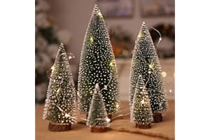 VIDILLO Mini choinka 5 szt. i 3 m przewodu, sztuczne drzewko bożonarodzeniowe, choinka, zimowa, śnieg, ornamenty, do postawienia na stole, rzemiosło, minisosna, na urlop, imprezę, do dekoracji