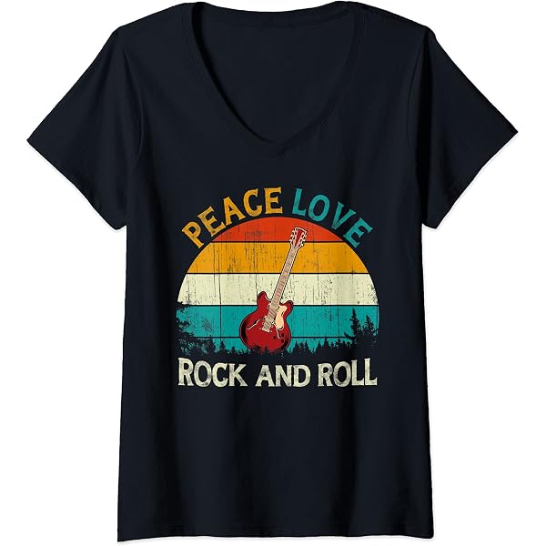T-Shirt Femme Guitare Rock And Roll Vintage – Idéal Pour Amatrices De Musique Rock Et Concerts