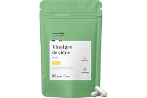 Vinaigre de Cidre avec Maté, Effet Coupe Faim et Draineur Naturel pour la Perte de Poids, Avec Yerbé Maté, Cure de 1 mois, 60 Gélules, Fabriqué en France, Essentials by Novoma