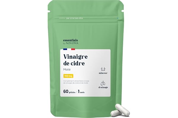 Vinaigre de Cidre avec Maté, 60 Gélules Végétales, Cure de 1 Mois, Fabriqué en France, Essentials by Novoma