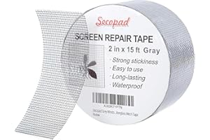 Secopad Nastro Adesivo Ripara Zanzariere, 50 mm x 4,5 m Nastro Zanzariera Ripara, Nastro in Fibra di Vetro per Riparazione Schermo Finestra, Autoadesivo Forte, Grigio