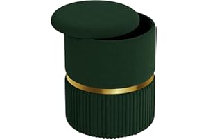 HOMCOM Round Storage Stool, Velvet-feel Fabric Upholstered Vanity Stool with Removable Top, Padded Seat and Hidden Space for Living Room, Bedroom, Dark Green