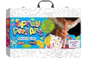 Bookoli - Spray Pen Art Activity Case - Fun Activity Set for Kids Aged 6 to 9 Years - Arts and Craft Gifts for Children - Includes 6 Spray Pens, Stencils, Colouring Pens and More