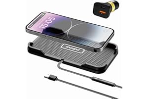 Polmxs Bezprzewodowa ładowarka samochodowa 15 W, mata do ładowania samochodu, antypoślizgowa pionowa z ładowarką USB-C PD3.0 36 W dla iPhone 16/15/14/13/12 Pro/11/X/8, Samsung S24/S23/S22