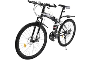MooBeey 26 Inch Folding Mountain Bike With High Carbon Steel Body, 21 Speed Adjustable Mountain Bicycle With Dual disc brake, Height Adjustable Adult Bicycle MTB Folding Mountain Bikes for Men, Women