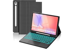 FOGARI Coque Clavier pour Samsung Galaxy Tab S10 Lite/S10 FE/S9 FE 10.9"/S9 - Pavé Tactile Clavier 7 Couleurs Rétro-éclairage Azerty Français pour Samsung Galaxy Tab S10 Lite 2025/S10FE/S9/S9FE,Noir