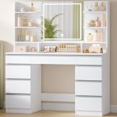 Hzuaneri Large Vanity with LED Lighting, 3 Colours, Adjustable Brightness | Makeup Vanity with Mirror, Makeup Table, 9 Drawer