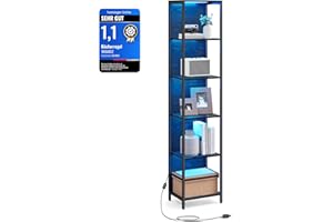‎VASAGLE VASAGLE Bücherregal mit 6 Ebenen, Standregal mit Einstellbarer LED-Beleuchtung, Regal mit Stahlrahmen, 30,3 x 40 x 178,6 cm, für Wohnzimmer, Schlafzimmer, Arbeitszimmer, ebenholzschwarz LLS121B57
