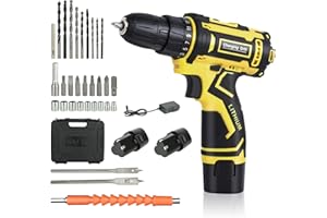 VOTHEN Trapano Avvitatore Batteria, Trapano a Percussione 12V, Cacciavite Elettrico da 35 Nm con Batteria da 2000 mAh, set di avvitatore a batteria 2 velocità, 25 + 1 regolazione della coppia, 34 Accessori
