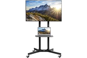 VIVO Mobile TV Cart for 32 to 83 inch Screens up to 50 kg, LCD LED OLED 4K Smart Flat and Curved Panels, Rolling Stand with Laptop DVD Shelf, Locking Wheels, Max VESA 600x400, Black, STAND-TV03E