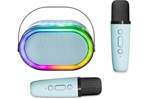 Tikimoon Karaoke Machine Bluetooth Karaoke Machine Adults with 2 Wireless Microphones,Toys Gift for Boys,Girls Bluetooth Speaker Portable with LED Lights and Voice Changing Effects (bule, 2 mic)