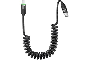 toocki Zwijany kabel USB C na USB C, 1.2M Zwijany kabel USB C ze wskaźnikiem LED synchronizacji danych dla CarPlay, kompatybilny z iPhone 16/15 Series, iPad Air/iPad Pro, Galaxy S23/S21/S10/S9