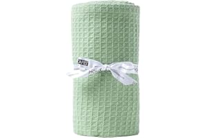 HOMESCAPES - 100% Organic Cotton Waffle Baby Blanket - Sage Green - Cot Size 90 x 112 cm - Super Soft Combed Cotton