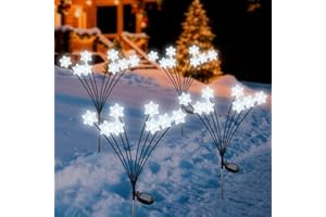 Qoosea Solarleuchten für Außen Garten, 4 Stück Solar Weihnachtsbeleuchtung mit 32 Schneeflocken, Wasserdicht Solarlampen Außen Gartenbeleuchtung Weihnachtsdeko für Weg Hof Garten Deko