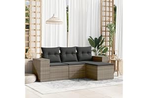 SECOLI Balkon Lounge Balkonmöbel Keiner Sofa Outdoor Gartensofa 3-Sitzer Gartenmöbel-Set Ecksofa Garten Balkonlounge Rattan Polyrattan Lounge Gartenlounge Terrassenmöbel Grau 4-tlg-Type-79