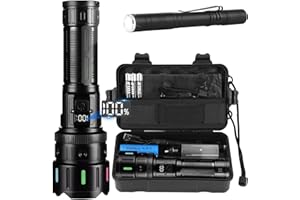 AZYVUM Lampe Torche LED Ultra Puissante, 1200000 Lumen Lampe de Poche Rechargeable avec Batterie 5000mAh,Lampe Torche Puissante de Zoomable 5 Modes, IP67 Étanche Torche Tactique pour Camping Randonnée Pêche