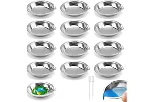 12 Pièces Plateau de Peinture en Acier Inoxydable(avec la Bouche), JINSIHU Petit Plateau de Peinture Rond Bol De Peinture en Acier Inoxydable Rond pour Maquillage Aquarelles Artiste