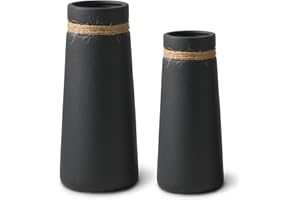 ‎FLATURE flature Keramik Vasen für Pampasgras - Blumenstrauß Vasen Set Schwarz Matt als Boho Deko, Blumenvasen als Wohnungsdeko für Flowers, frische Blumen, Trockenblumen, Blumenstrauß Büro (2er Set)