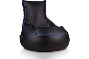 Bepouf Poltrona Sacco Puf Pouf Con Schienale Alto Ecopelle Pieno (Gaming Nero Blu, L)