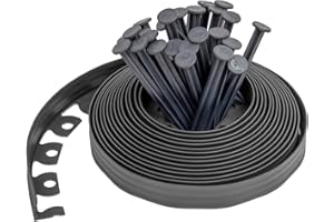 Ribbonboard Bordo per prato nero, flessibile, 10 metri con 40 picchetti di fissaggio super resistenti, bordo per erba paesaggistica per tutte le idee di giardinaggio (10 m, nero)