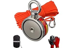 MUTUACTOR dwustronny kombinowany 600 kg pionowy magnetyczny neodymowy magnes wędkarski z wkrętami oczkowymi, Znajdź moc skarbu w rzece