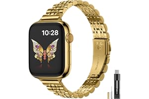 Fullmosa Slim Metal Straps Compatible with Apple Watch Straps 42mm(Series 11/10) 41mm 40mm 38mm for Women, Stainless Steel Thin iWatch Bands for SE 3 2 1/Series 11 10 9 8 7 6 5 4 3 2 1, Gold