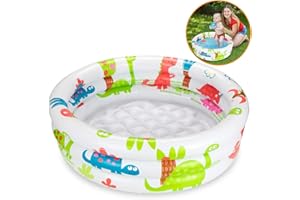 Ucradle Inflatable Paddling Pool for Kids, Three Ring Pool with Soft Inflatable Floor, Hoop Swimming Pool Inflatable for Outdoor Garden Children Baby Toddler Summer Play Water Toy, 90x90x20 CM