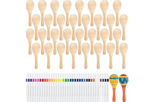 NEBURORA 24Pcs DIY Mini Unfinished Wooden Maracas with 24Pcs Multicolor Pens Fiesta Mexican Maracas Favors Cinco De Mayo Party Supplies Decorations