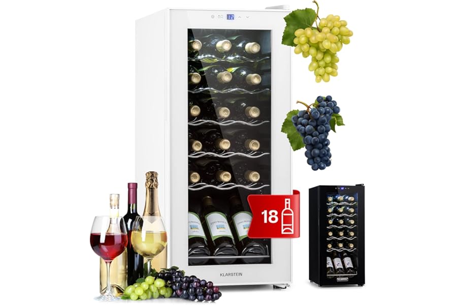 KLARSTEIN Design Wine Cellar, Single Zone Refrigerated Wine Rack for Red, White and Beer, Touch Controls, Fridge Wine Rack for Outdoor/Indoor, 5-18°C, 50L, 18 Bottles