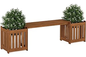 Furinno Jardinera De Estilo De Vida De Madera Dura Tioman Al Aire Libre con Asiento