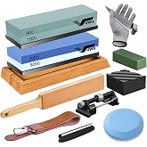 vuwo Sharpening Stone for Knives &ndash; Professional Stone Double-Sided Sharpeners 400/1000 &amp; 3000/8000 Grit 12pcs Includes Bamboo