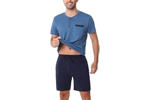 Irdcomps Pijama Hombre Verano Algodón Conjunto de Pijamas Manga Corta y Pantalon Pijama Corto Ropa de Dormir 2 Piezas Bolsillos S-XXL