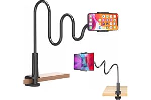 OUSDRA Soporte Móvil Cuello de Cisne 360° Flexible con Pinza para iPhone 16/15/14/13/12/11 Pro MAX, Samsung, Huawei y Smartphones - Soporte Ajustable para Mesa y Cama
