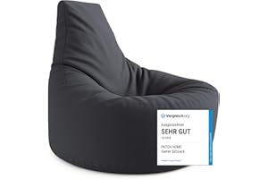 ‎PATCH HOME PATCH HOME Gamer Kissen & Lounge Sitzsack – befüllbar mit Reißverschluss, gefüllt mit Styropor, geeignet für In- & Outdoor. Perfekt als Gaming Sessel Sitzkissen (Anthrazit - Ø 80cm x Höhe 90cm)