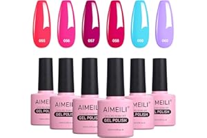 AIMEILI Esmaltes Semipermanentes para Uñas Verano en Gel UV LED, Kit de Esmaltes de Uñas Esmaltes Pintauñas Permanente Soak Off 6 Colores 10ml - Set 12