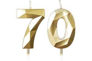 YIRAN Bougies d'Anniversaire 70 Ans - Dorées pour Gâteau - Décorations de Fête et Mariage