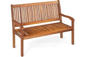 ‎COSTWAY COSTWAY Gartenbank Holz, Holzbank wetterfest, Sitzbank für 2-3 Sitzer, Balkonbank aus Akazienholz bis 320 kg belastbar, Parkbank für Terrasse, Balkon, Garten, 126 x 63 x 91 cm