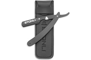 STONLI® Cut Throat Razors - Straight Razor with Matte Black Finish Professional Barber Razor - Premium Quality Single Blade Shaving Razor for Moustache and Beard - Pouch Included (Black Metal)