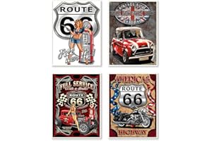 DCIDBEI 30 x 40 CM 4 Stück Diamond Painting Wagen, Rund Diamant-Stickerei Motorrad, für Kinder und Erwachsene, Dekoration für die Wand zu Hause, Bestes Geschenk