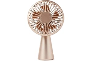 Lexon Wino - Wireless Mini Desk Fan, 3 Airflow Speeds, Ultra-Quiet Blades, Autonomy: 5h, Rechargeable via USB-C (cable included) or QI Wireless - Gold