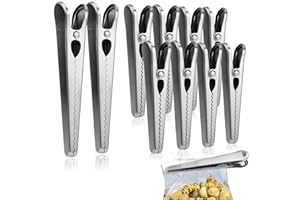 COM-FOUR® set di 10 clip per il mantenimento della freschezza in acciaio inossidabile - clip di chiusura per sacchetti - clip per sacchetti in 2 misure (10 pezzi - argento - lunghi)