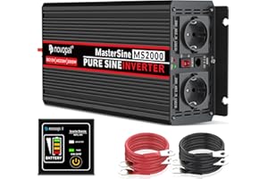 NOVOPAL 2000W Wechselrichter 12V auf 230V Reiner Sinus Spannungswandler Power Inverter mit 5M Fernbedienung und 2.4A USB Anschlüsse für Wohnmobil Auto Camping