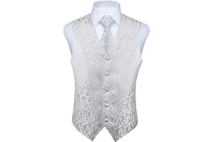 HISDERN Gilet da uomo Paisley floreale jacquard floreale cravatta tasca quadrata fazzoletto vestito set