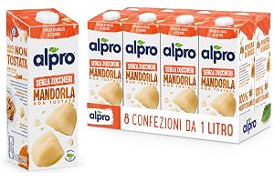 Alpro Mandeldryck utan socker, orostad, vegetabilisk dryck, vegan, laktosfri, glutenfri, UHT, 8 x 1 l